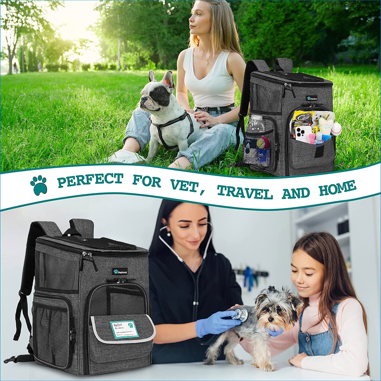 Premium Airline Approved Dog & Cat Backpack Carrier - Ventilated Soft-Sided Pet Travel Bag for Hiking & Camping - Holds Pets Up to 18 lbs - Charcoal