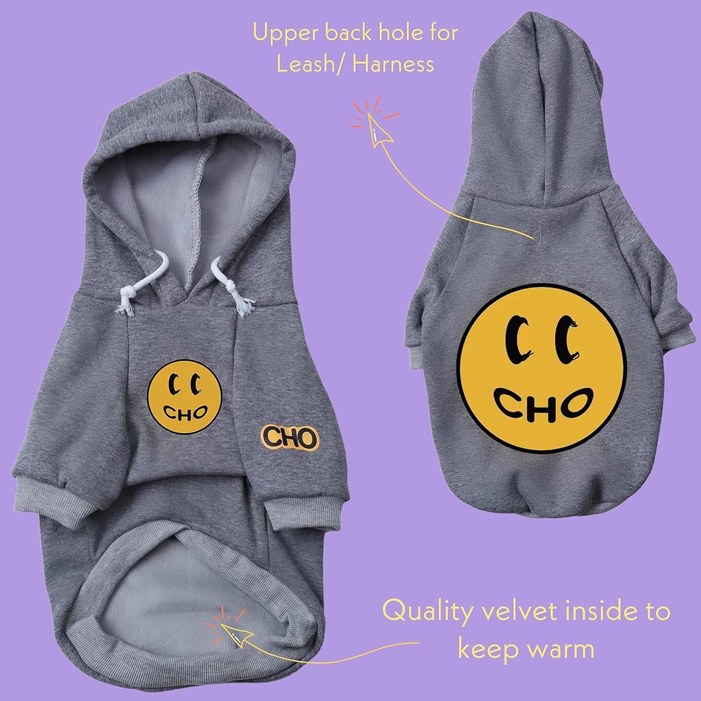 Trendy Smiley Dog Hoodie - Cozy Cotton Sweatshirt for Small to Large Pets (X-Large, Grey)