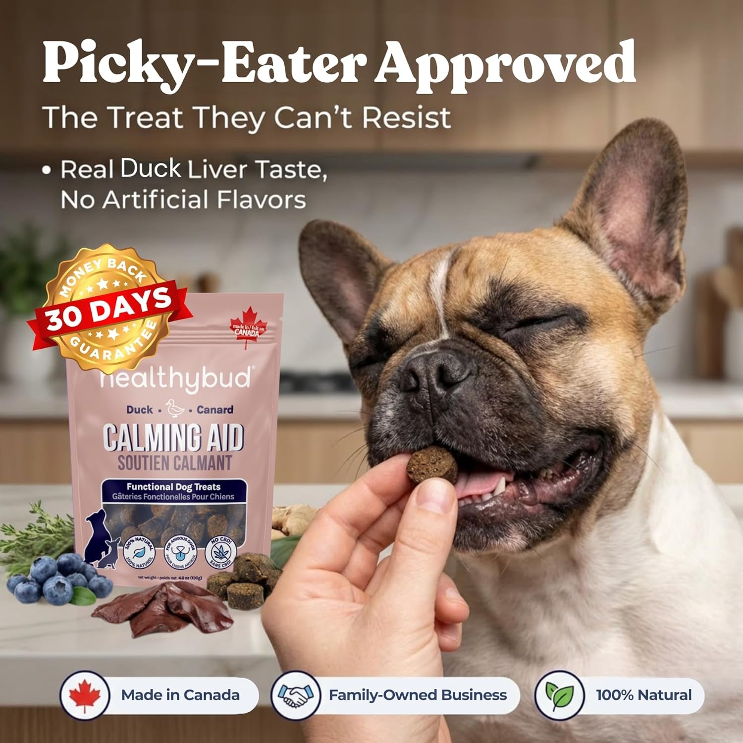 Natural Calming Duck Dog Treats - Stress Relief for Separation Anxiety, Aggression & Immunity Support (4.6 Ounces)
