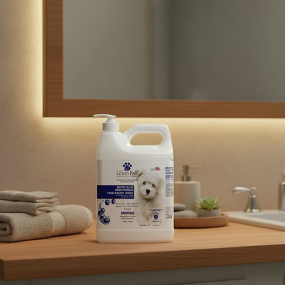 PRO Formula Berry Blue Brightening Pet Shampoo - Ultra-Hydrating Whitening Shampoo for Dogs, Show-Quality Coat Enhancer with Tear Stain & Odor Eliminator, Infused with Vitamin B5, 128Oz + Pump