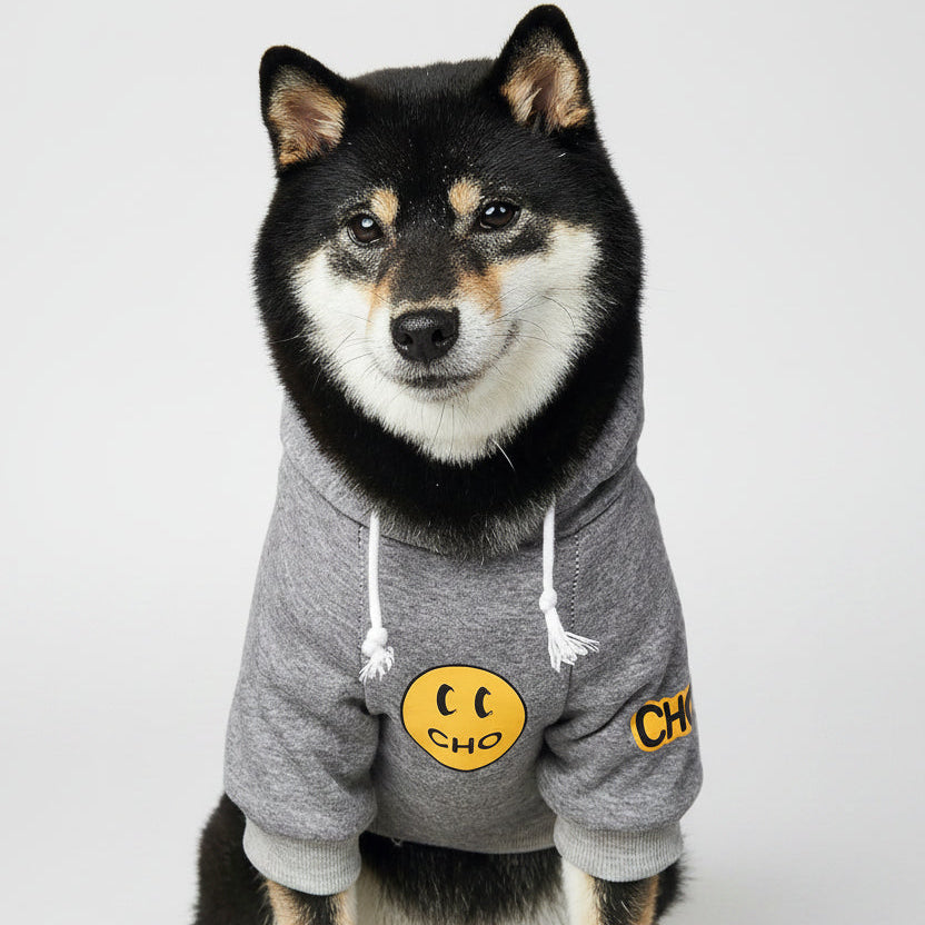 Trendy Smiley Dog Hoodie - Cozy Cotton Sweatshirt for Small to Large Pets (X-Large, Grey)