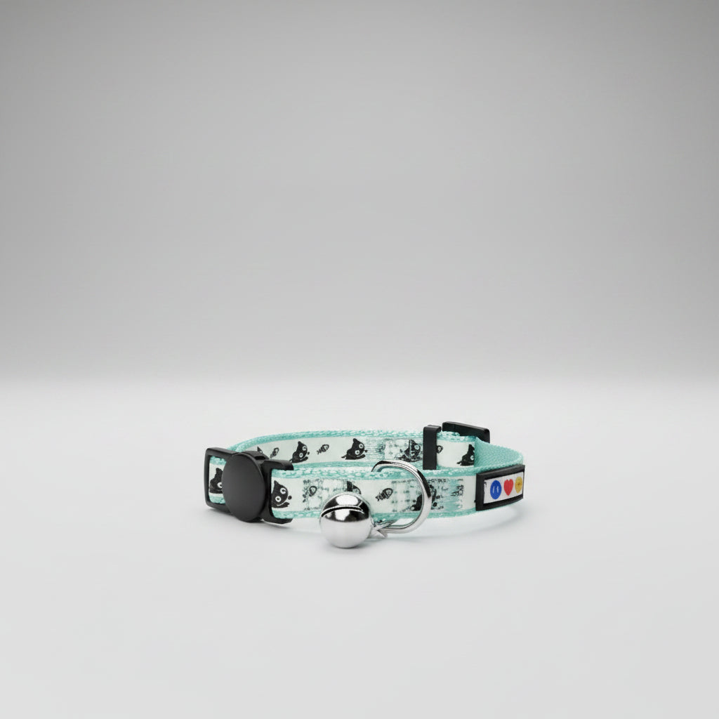 Illuminate Your Cat's Style: Adjustable Glow in the Dark Teal Collar with Breakaway Safety Buckle & Bell