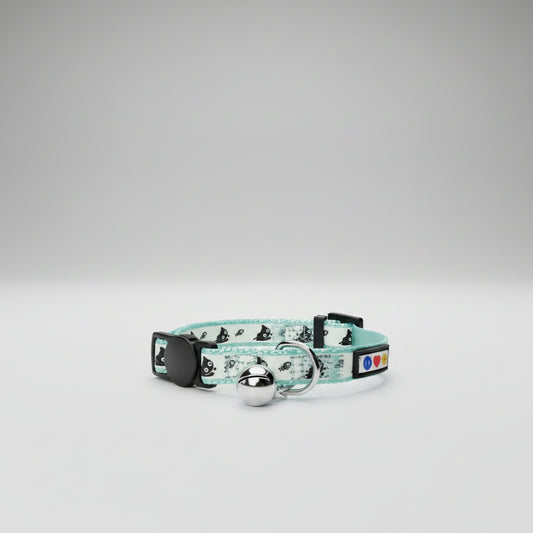 Illuminate Your Cat's Style: Adjustable Glow in the Dark Teal Collar with Breakaway Safety Buckle & Bell