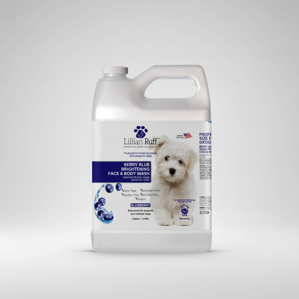 PRO Formula Berry Blue Brightening Pet Shampoo - Ultra-Hydrating Whitening Shampoo for Dogs, Show-Quality Coat Enhancer with Tear Stain & Odor Eliminator, Infused with Vitamin B5, 128Oz + Pump